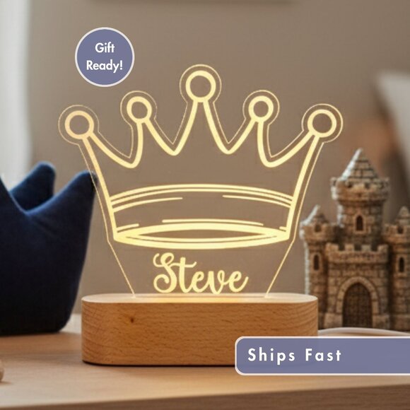 King Crown Night Light – Personalized LED Lamp for Kids Room - Picture 1 of 8